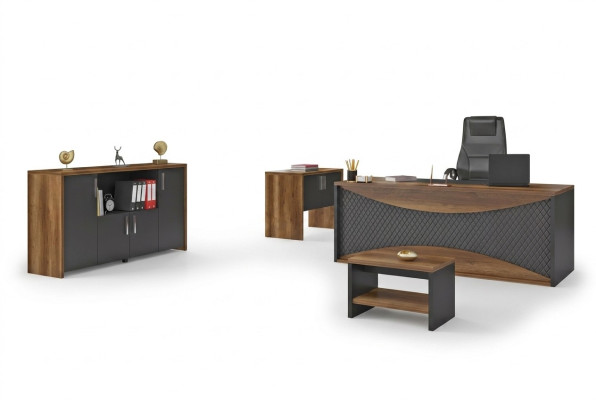 Werkkamer houten meubels kantoorset bureau archiefkast salontafel