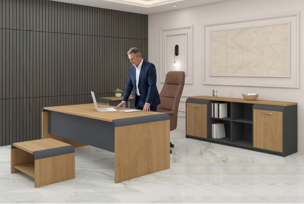 Grote werkkamerset Bureau Ladenkast salontafel Compleet