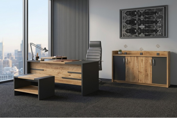 Kantoormeubel set Kantoormeubel Bureau Kast Stijl Modern Nieuw 4 delig.