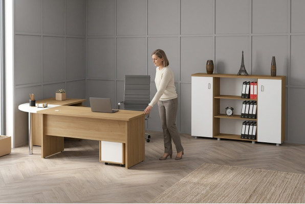 Licht kantoormeubilair set werkkamer bureau archiefkast tafel