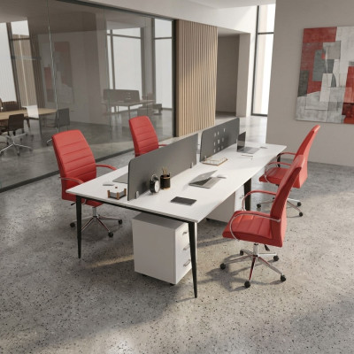 Grote witte werktafel bureauset moderne kantoorinrichting.