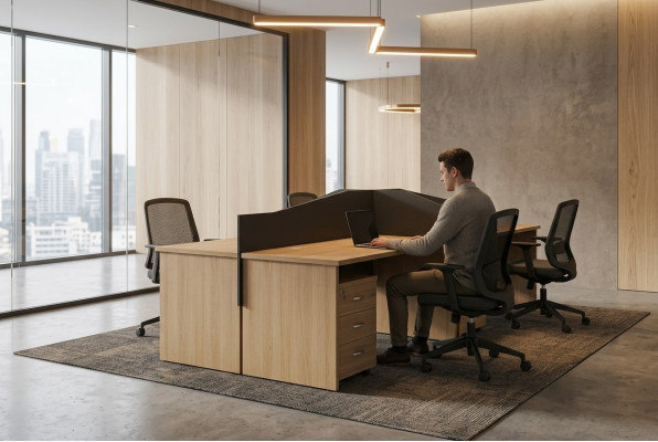Houten meubilair Kantoorinrichting Groot bureau Design Thuiskantoor