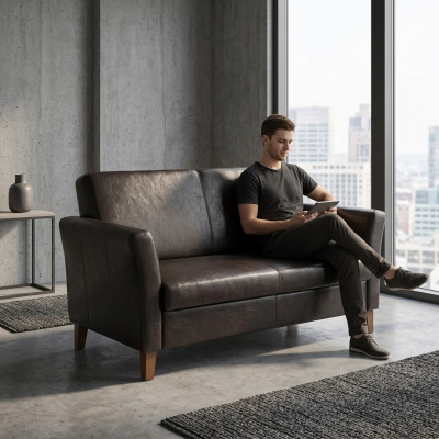 Zwarte tweezits kantoorbank couch.
