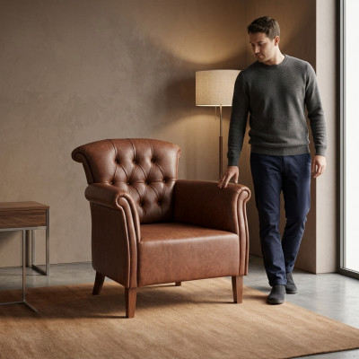 Ontwerper fauteuil bruin Luxe Chesterfield meubels Luxe kantoor directiestoel
