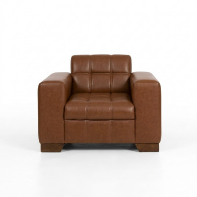 Bruine fauteuil, modern design, zitkamer, nieuw gestoffeerde fauteuil.