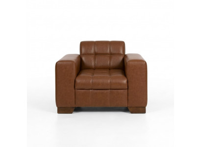 Bruine fauteuil, modern design, zitkamer, nieuw gestoffeerde fauteuil.