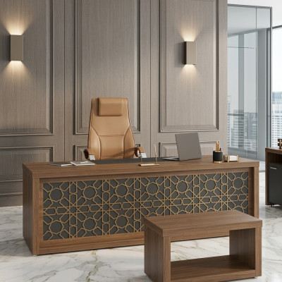 Klassiek bureau voor thuiskantoor, houten meubels, kantoor 220x90cm