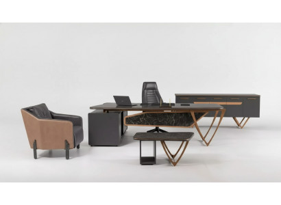 Ontwerpbureau kantoorinrichting Luxe klasse hoekbureau 3-delig