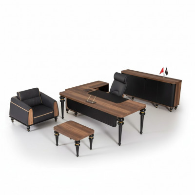 Luxe kantoorset met 4 delen: kast, bureau, schrijftafel, salontafel 3-delig.