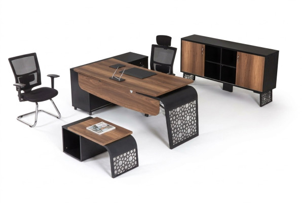 Modern kantoormeubilairset Werkplekinrichting Hoekbureau Kast