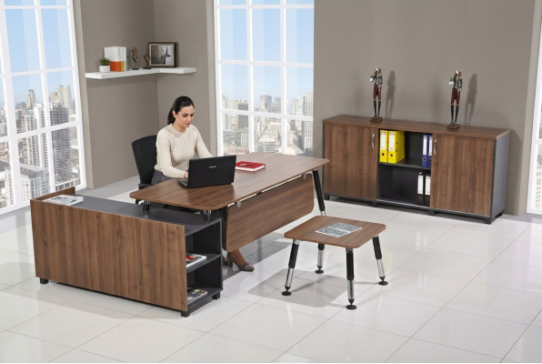 Tafel Houten meubels Kantoorset Kantoorinrichting Hoekbureau Kasten 3-delig