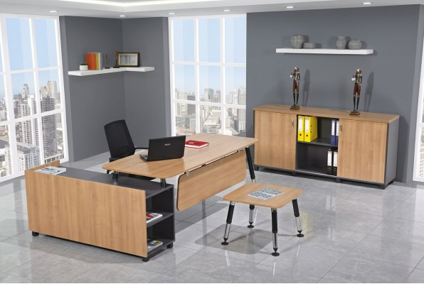 Tafel Houten meubels Kantoorset Kantoorinrichting Hoekbureau Kasten 3-delig