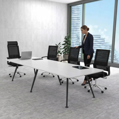 Witte vergadertafel conferentietafel thuiskantoor inrichting stijl