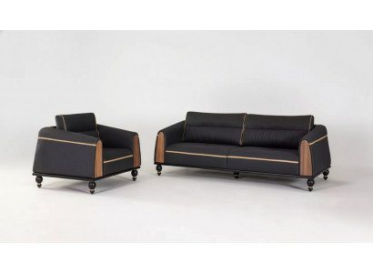 Zwarte bankstellen set moderne meubelstuk driezitter fauteuil stoffen meubels 2-delig.