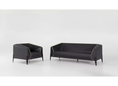 Zwarte kantoormeubelen bankstel fauteuil driezitter Compleet meubelset.