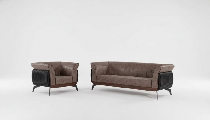 Bruine bankstel driezitter fauteuil kantoormeubelen bankstel set 2-delig.