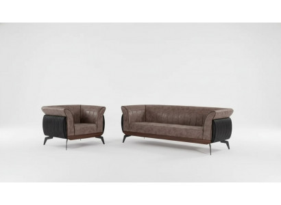 Bruine bankstel driezitter fauteuil kantoormeubelen bankstel set 2-delig.