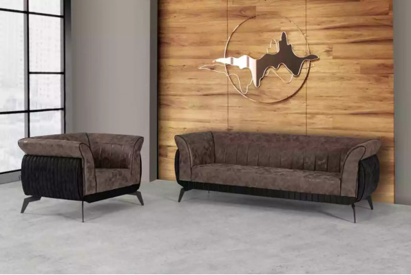 Bruine driezits werkkamersofa Luxe designmeubelen kantoorbank