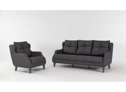 Zwarte bankstel fauteuil tweezitter luxe moderne set gestoffeerde zitting 2+1