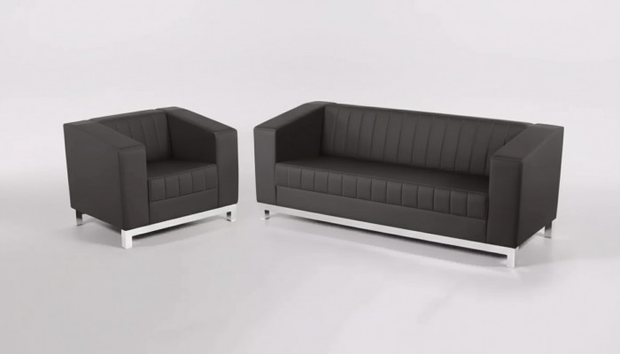 Grijze luxe bankstel met driezitsbank fauteuil gestoffeerd meubilair bank set 2-delig