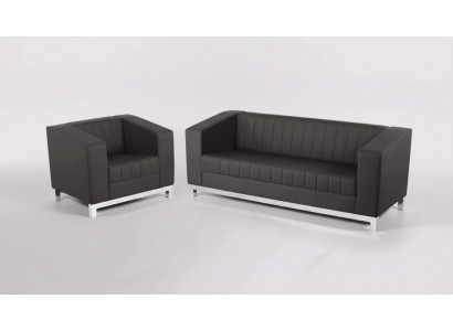 Grijze luxe bankstel met driezitsbank fauteuil gestoffeerd meubilair bank set 2-delig