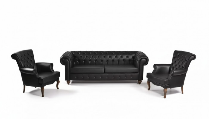 Zwarte Chesterfield bankstel Complete kantoorinrichting Moderne meubels