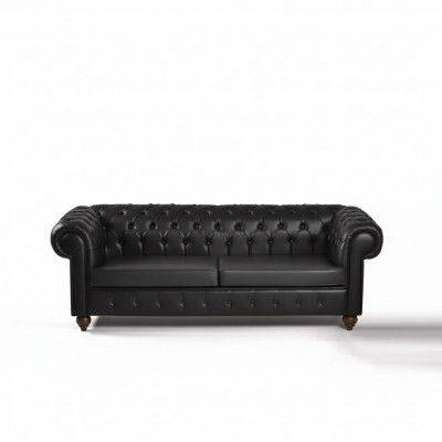 Zwarte Chesterfield driezits kantoorbank luxe zitplaats