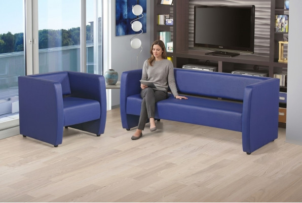 Luxueuze Blauwe Fauteuil Kantoor Meubilair Werkkamer Bekleding Textiel Stof Nieuw