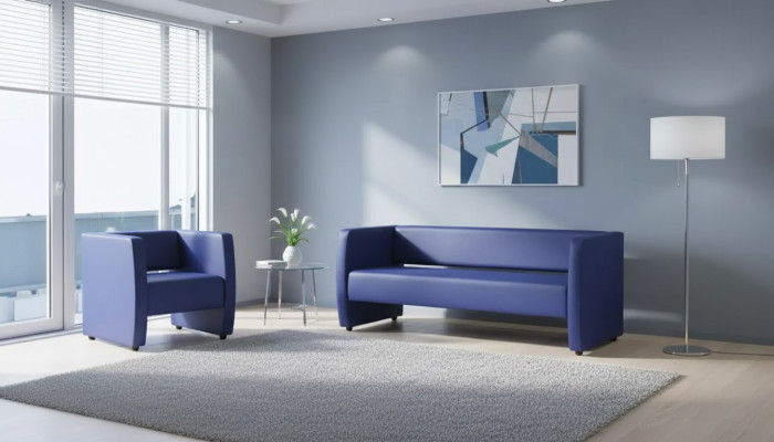 Luxueuze Blauwe Fauteuil Kantoor Meubilair Werkkamer Bekleding Textiel Stof Nieuw