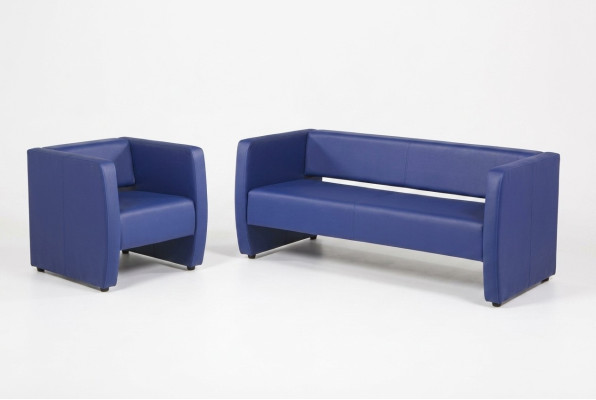 Luxueuze Blauwe Fauteuil Kantoor Meubilair Werkkamer Bekleding Textiel Stof Nieuw