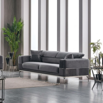 Grijze bank 3-zits driezitsbank luxe bank grijze meubels gestoffeerd textiel fluweel