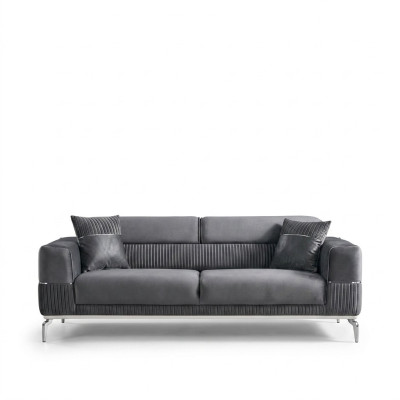 Grijze bank 3-zits driezitsbank luxe bank grijze meubels gestoffeerd textiel fluweel
