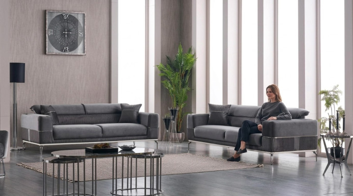 Grijze design bank club meubels bankstellen 3+3 zits gestoffeerde 230 cm banken