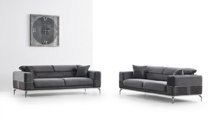 Grijze design bank club meubels bankstellen 3+3 zits gestoffeerde 230 cm banken