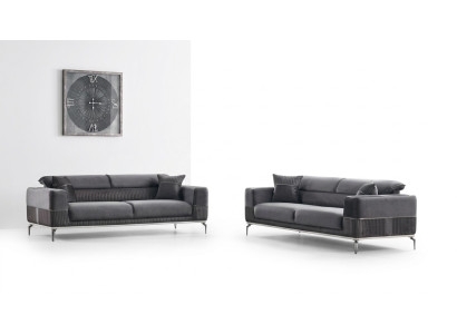 Grijze design bank club meubels bankstellen 3+3 zits gestoffeerde 230 cm banken