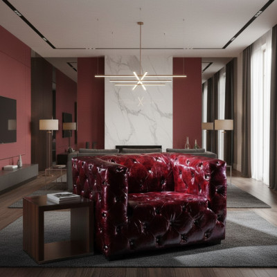 Chesterfield fauteuil leren bank luxestoel Bordeaux clubstoel Nieuw
