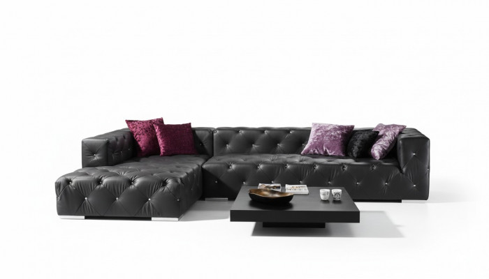 Hoekbank L-vorm Chesterfield Luxe bank Zwart Bank Leren bank