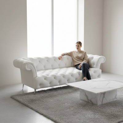 Chesterfield Bank 3-zits Luxe Bank Kunstleer Banken Wit Leren Bank