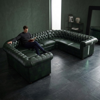 Chesterfield hoekbank U-vorm leren bank hoekbanken leren bank Modern Nieuw