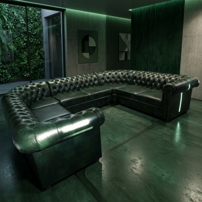 Chesterfield hoekbank U-vorm leren bank hoekbanken leren bank Modern Nieuw
