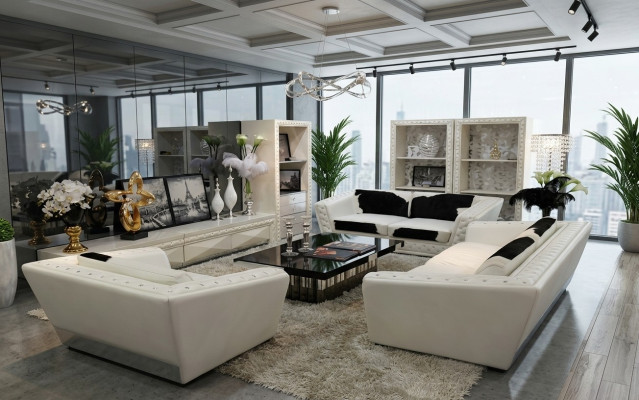 Sofa Chesterfield 3+2+1 zits fauteuil sofa leer met ponyskin
