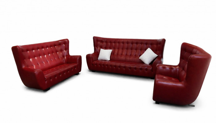 Sofa Chesterfield fauteuil bankstel 3-delige leren bankstel Rood Modern