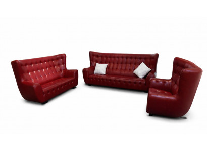 Sofa Chesterfield fauteuil bankstel 3-delige leren bankstel Rood Modern
