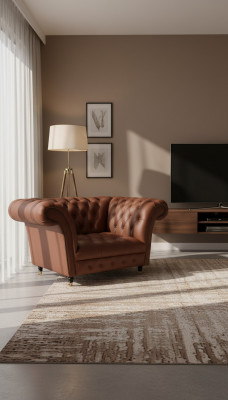 Luxe Chesterfield fauteuil lederen zitting lounge fauteuil bruin modern