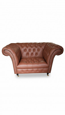 Luxe Chesterfield fauteuil lederen zitting lounge fauteuil bruin modern