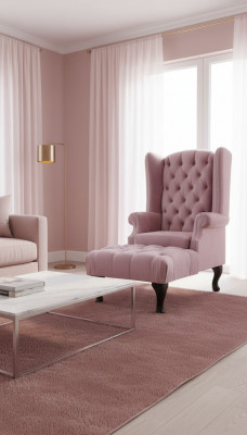 Chesterfield oorfauteuil voetenbank fluweel roze zit lounge ontspannings lounge club