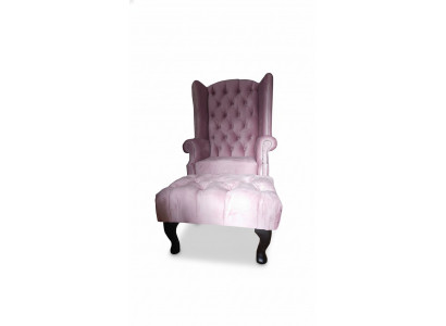 Chesterfield oorfauteuil voetenbank fluweel roze zit lounge ontspannings lounge club