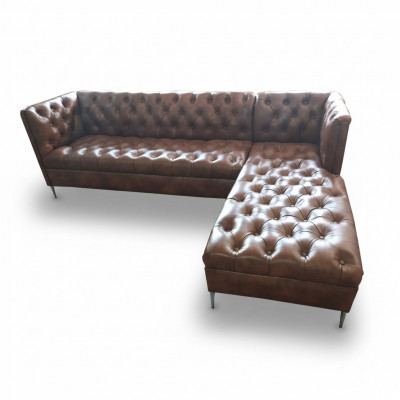 Chesterfield hoekbank L-vorm leer luxe bank leren hoekbank.