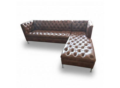 Chesterfield hoekbank L-vorm leer luxe bank leren hoekbank.