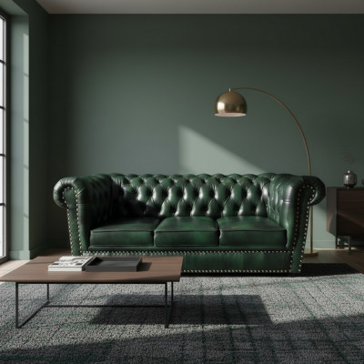 Chesterfield bank driezits echt lederen bank groene leren bank 230cm meubels